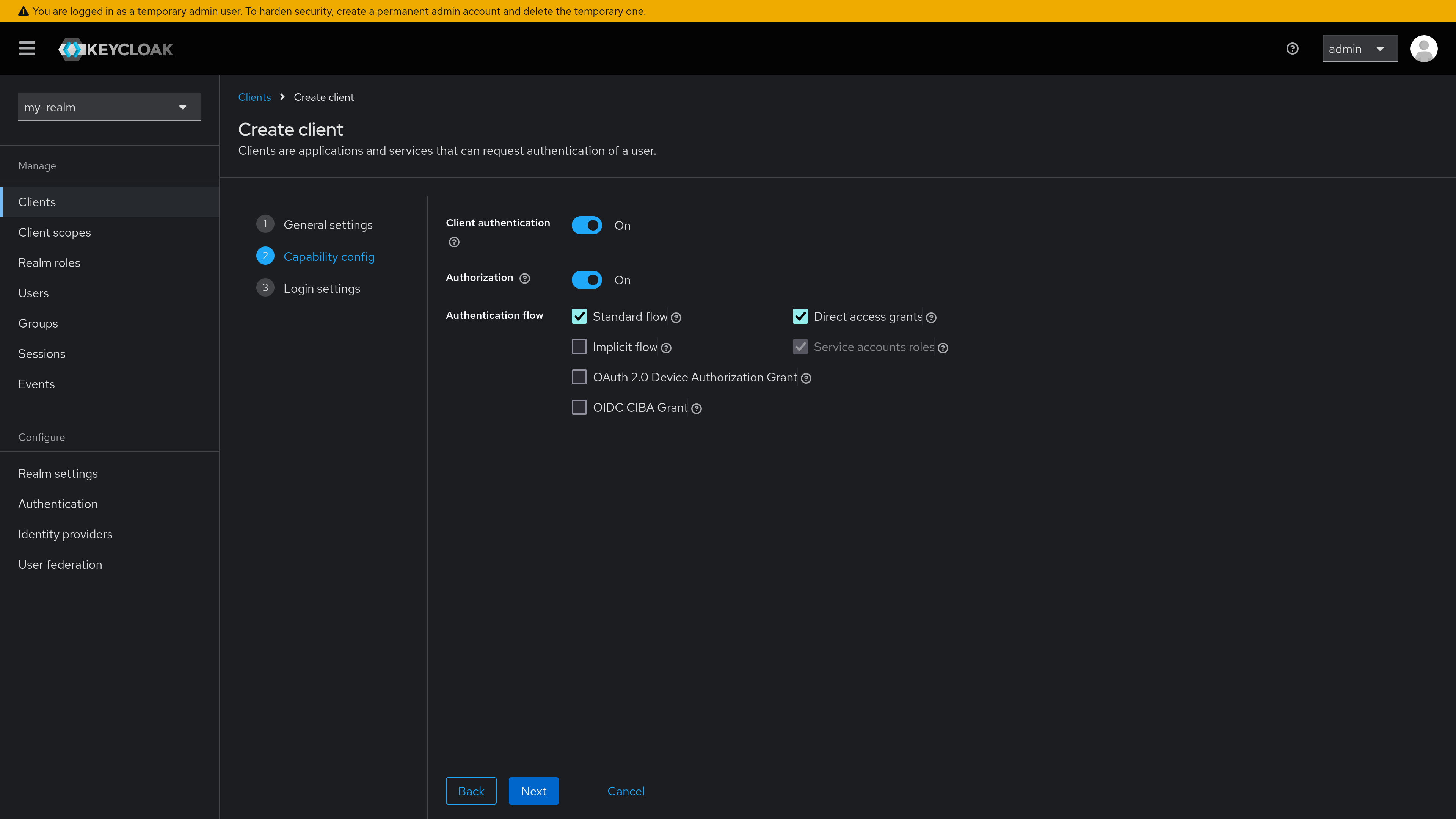 keycloak create client capability config