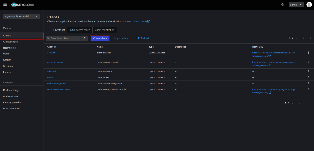 keycloak client page
