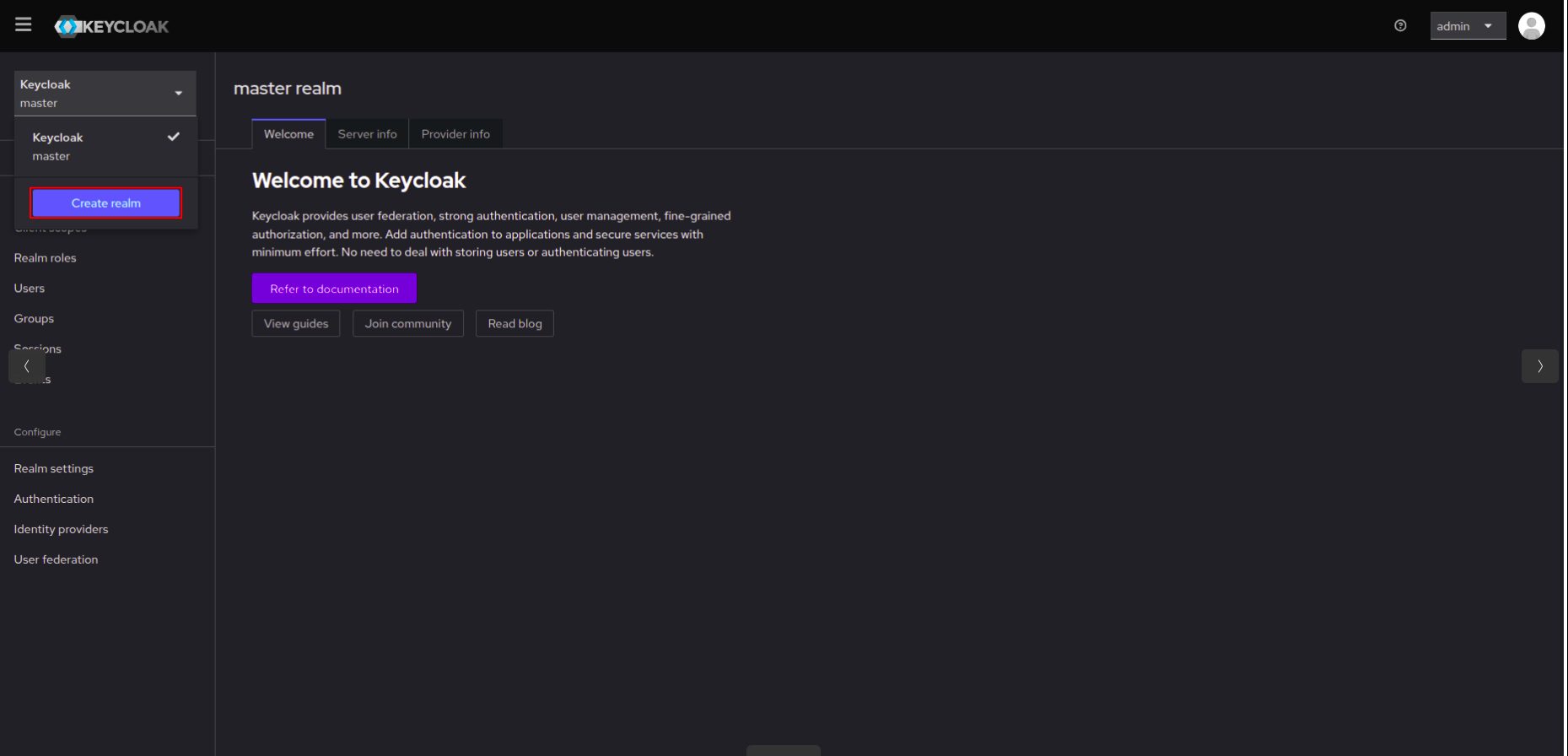keycloak realm create page