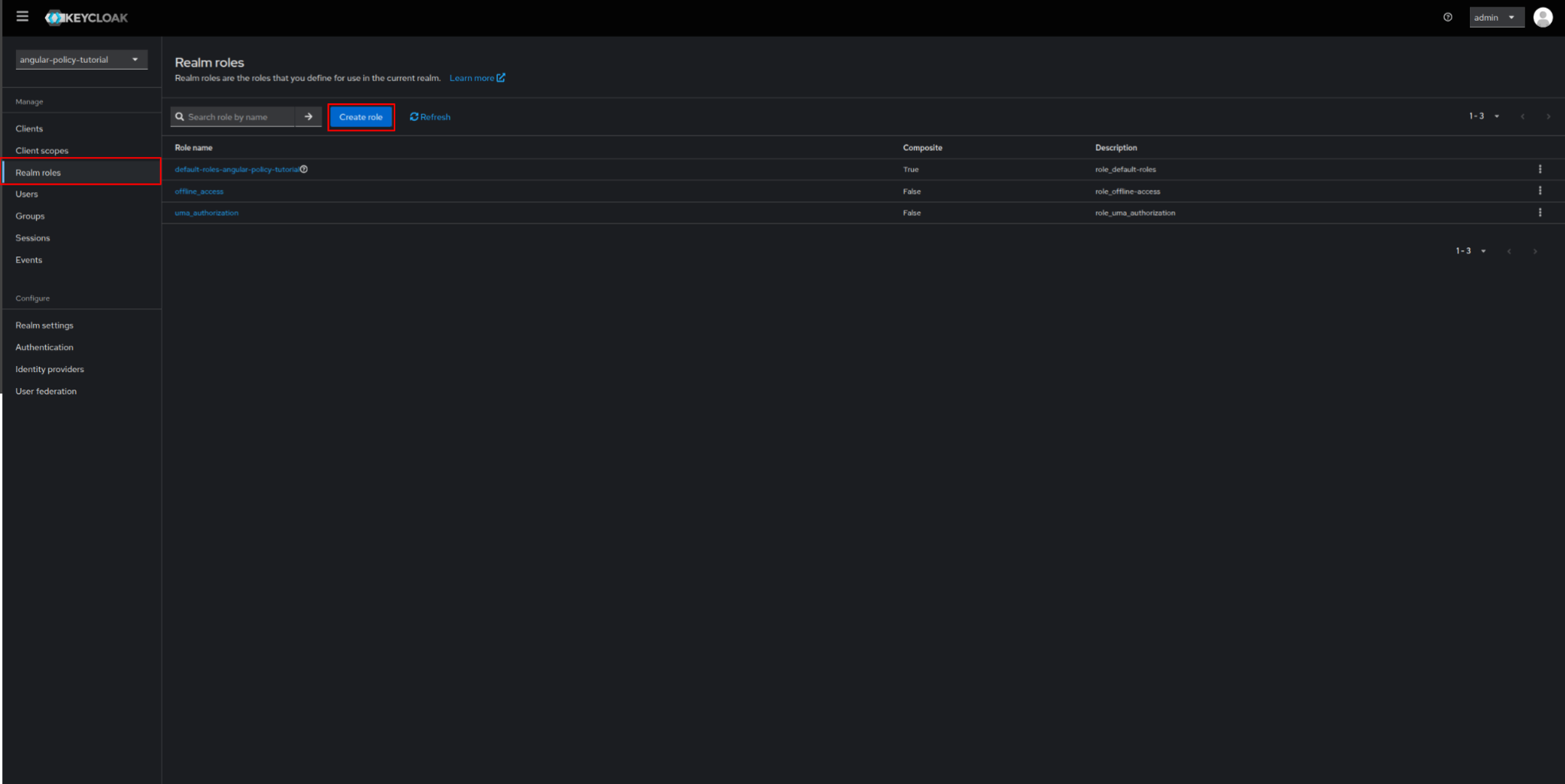 keycloak role page