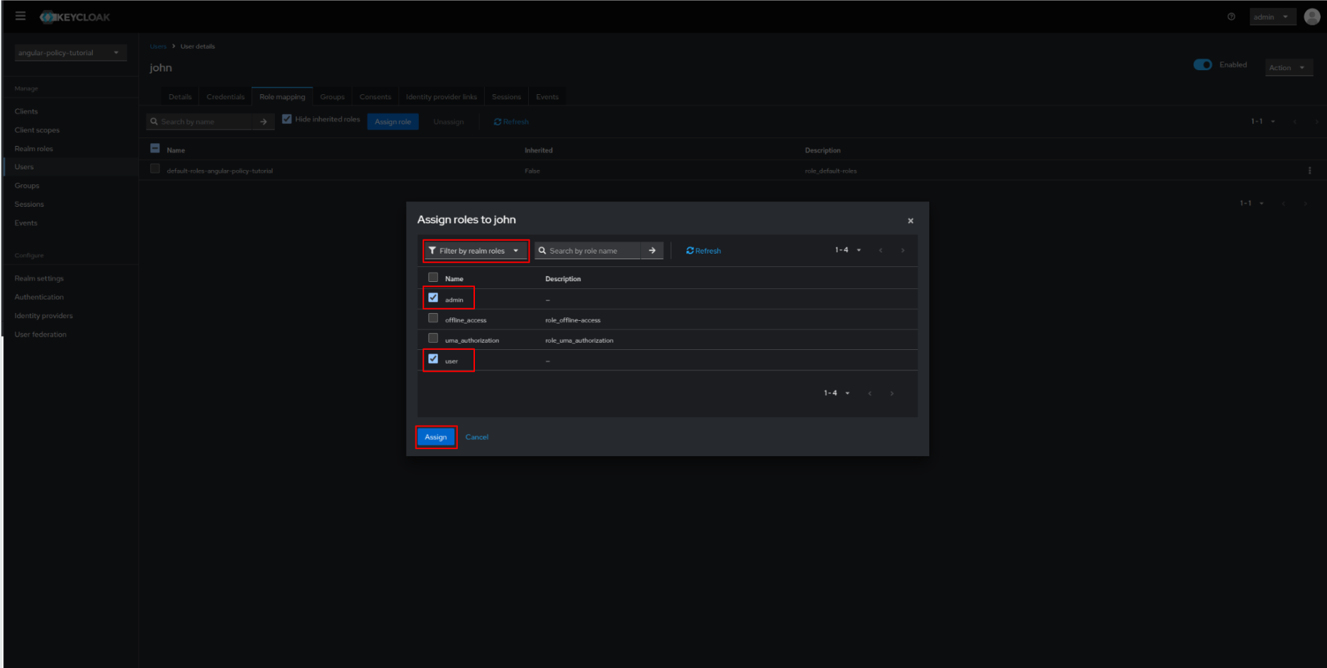 keycloak user01 create page 06
