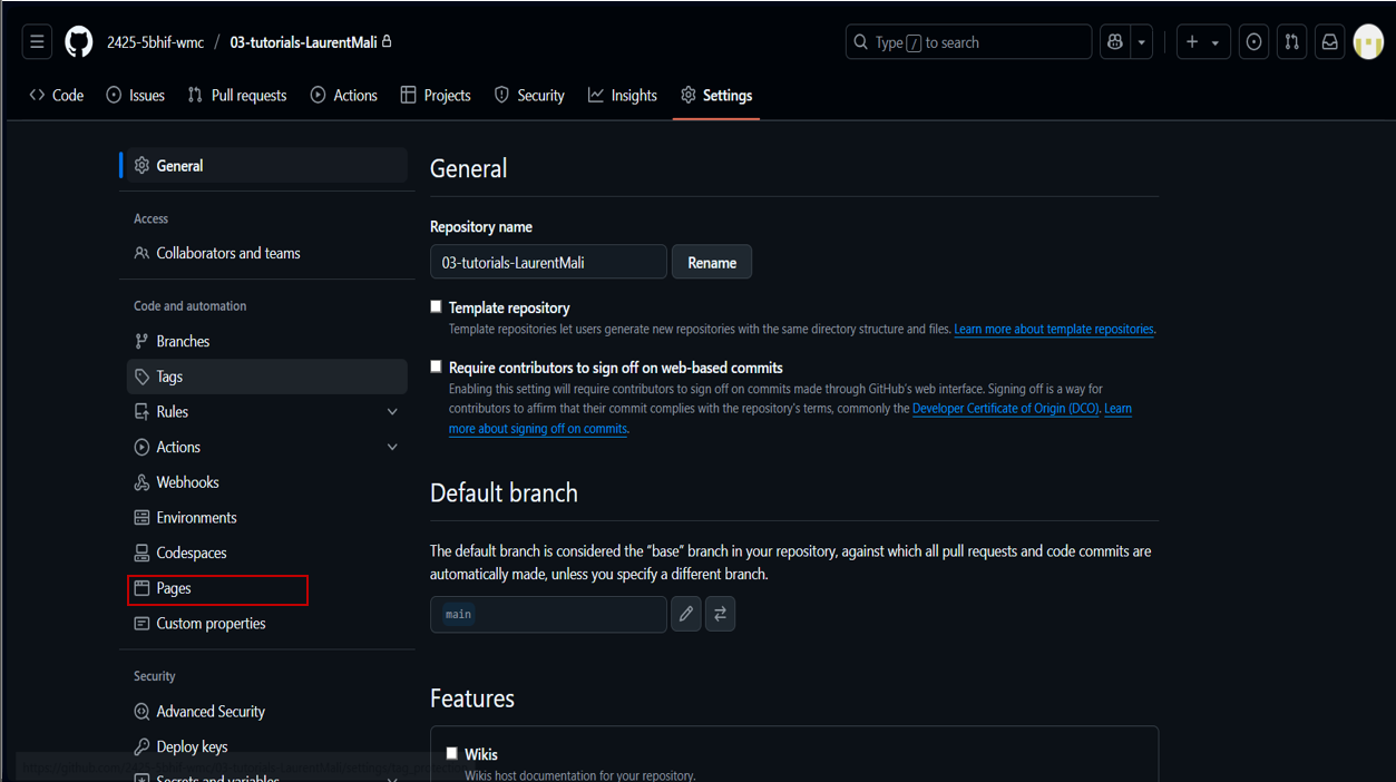 GitHub Pages aktivieren