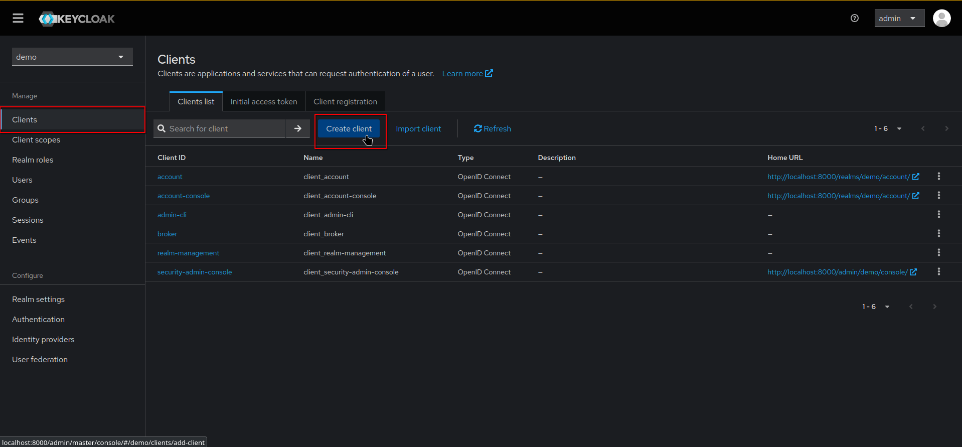 create client button