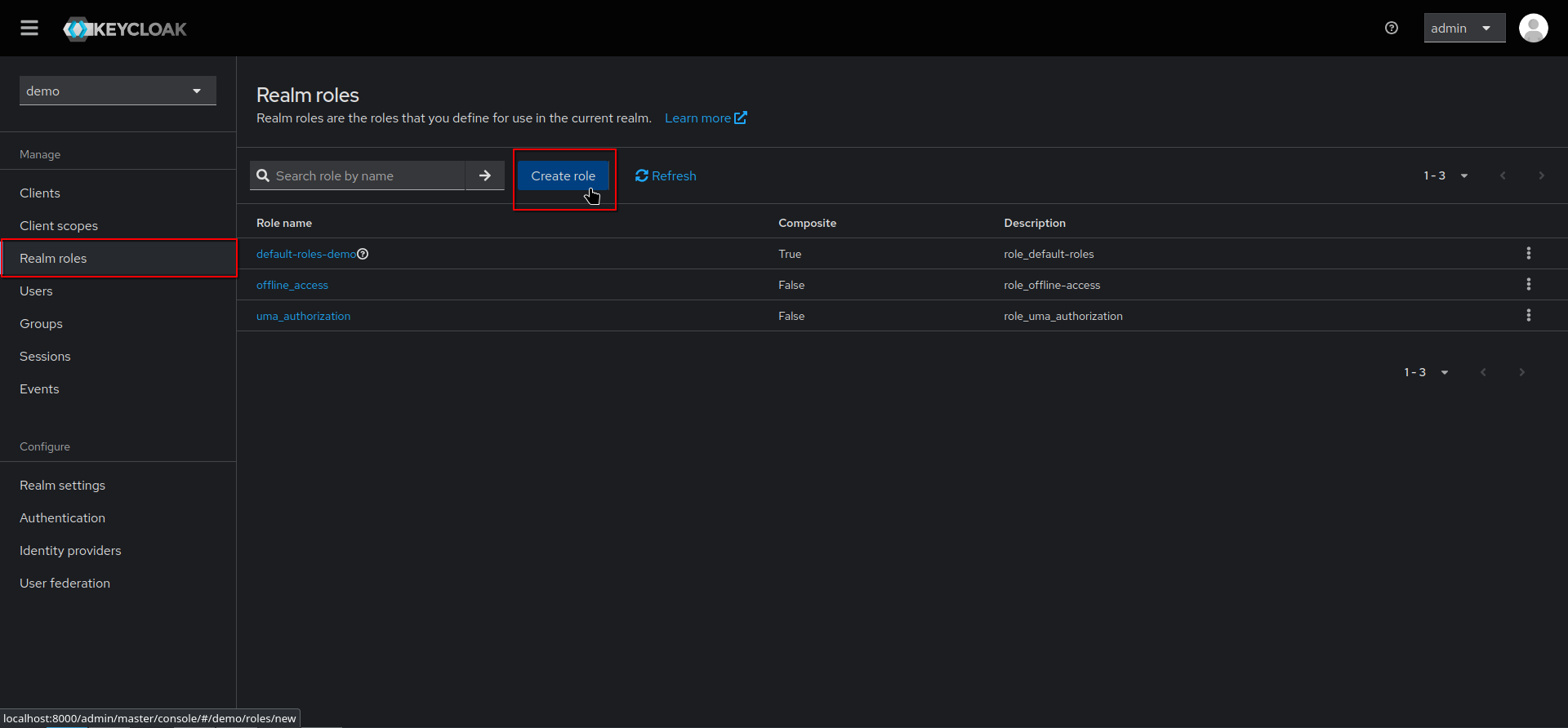 create roles button