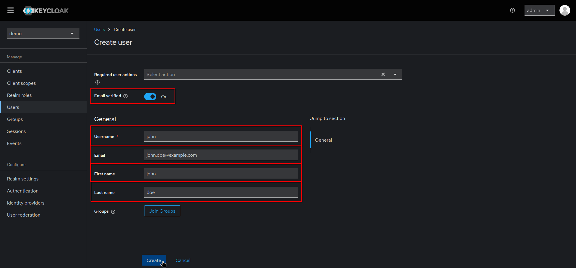 create user john data