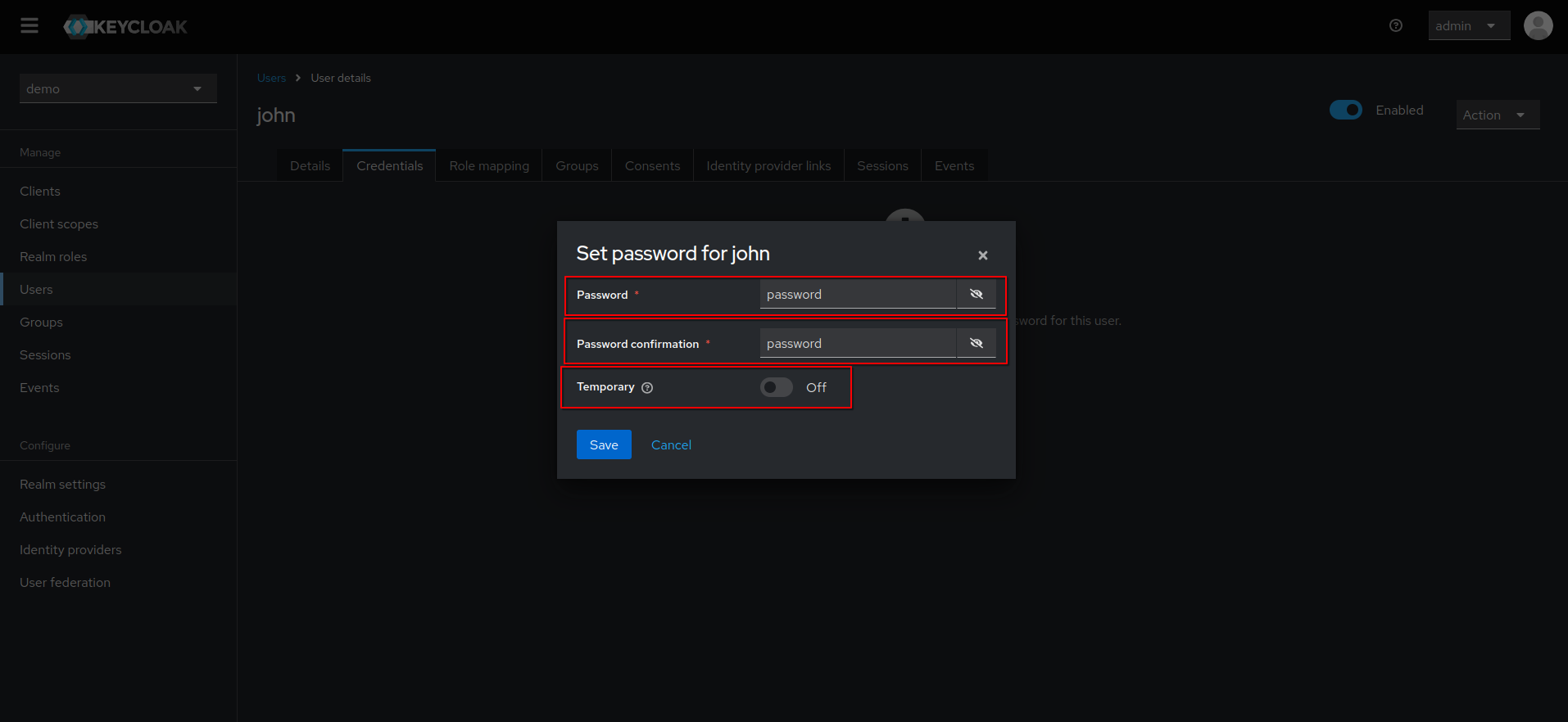 user set password